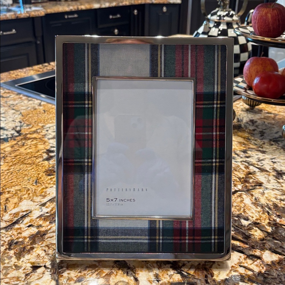Pottery Barn Christmas tartan plaid silver
 5 x 7 photo Frame NEW